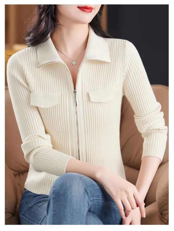 Fashion Zipper Short Knitted Cardigan Sweater 2025 Spring Autumn New Korean Versatile Coat Top Turn-Down Col Sweater Solid Color - Image 22