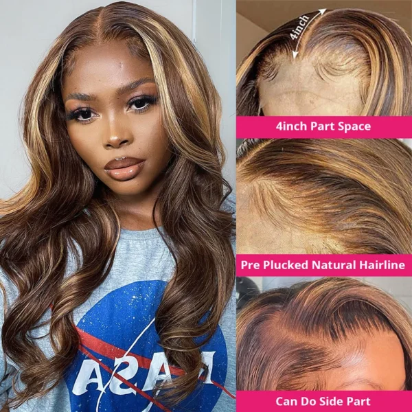 Highlight 13x6 Lace Frontal Wig Human Hair Body Wave 13x4 Hd Lace Front Wig For Women 4/27 Blonde Ombre Brown Colored Wig 36Inch - Image 5