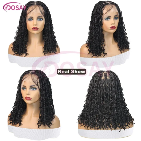Short 12 Inch Bohemian Curly Braided Full Lace Front Wigs Knotless Box Braid Bob Wig Women Synthetic Locs Goddess Cornrow Braids - Image 15