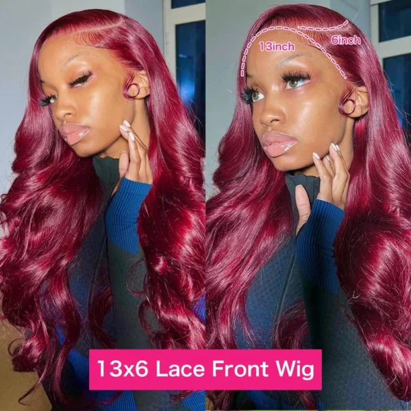 Burgundy 99J Body Wave 13x6 Hd Lace Frontal Human Hair Wig Transparent Lace Front Wigs For Women Brazilian Red Colored Remy Wig - Image 9