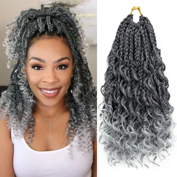 8 Packs Synthetic 12 Inch Goddess Box Braids Crochet Hair Boho Box Braids With Curl Ends Hair Extensions for Women Black - Image 9