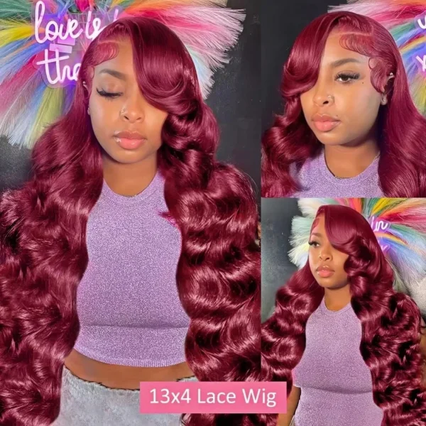 13x6 Hd Lace Front Human Hair Wig 99J Burgundy Preplucked Hd Transparent 13x4 Body Wave Human Hair Lace Frontal Wigs for Women - Image 7
