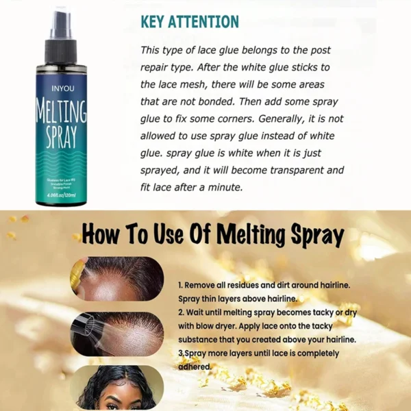 120ML Lace Melting and Holding Spray Glue-Less Hair Adhesive for Wigs, Strong Natural Finishing Hold with Control - Image 6