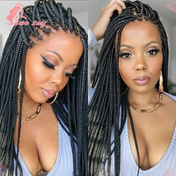 36" Synthetic Knotless Box Braided Wigs For Black Women Cornrow Braids Lace Wigs Full Lace Braids Hair Wig Black Braiding Hair - Image 12