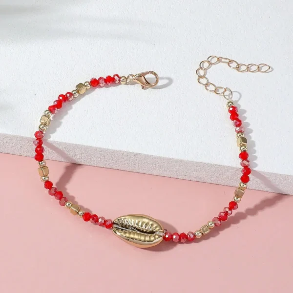 1 Seaside Beach Style String Color Bead Crystal Shell Ankle Ankle Anklet Women's All-match Leisure Travel Party Simple Body Gold - Image 6