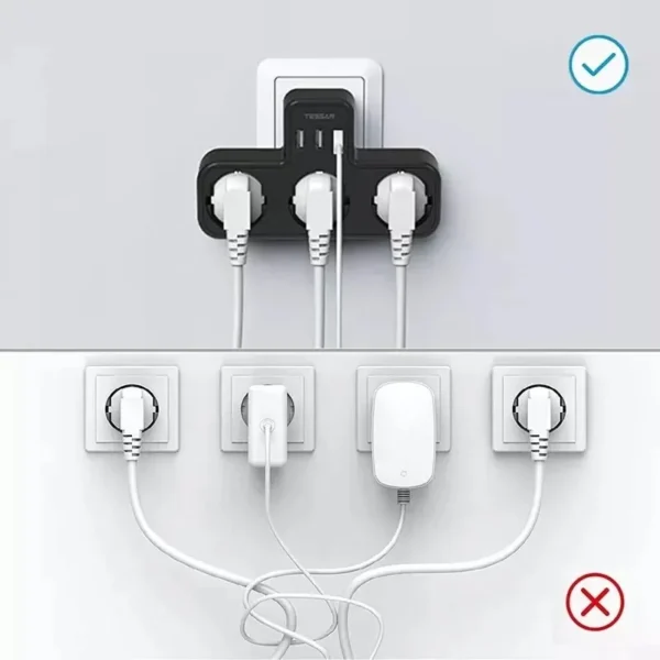 TESSAN USB Power Strip with 3 AC Outlets & 3 USB Ports, EU Plug Multiple Wall Socket Adapter Overload Protection for Home Office - Image 3