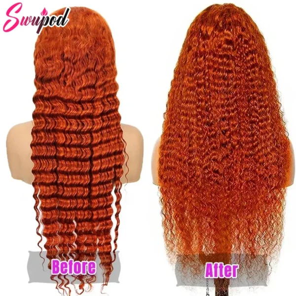 Swupod 13x4 13x6 220% Density Transparent HD Lace Front Wig for Women Deep Wave Remy Human Hair Ginger Orange 350# Loose Curly - Image 11