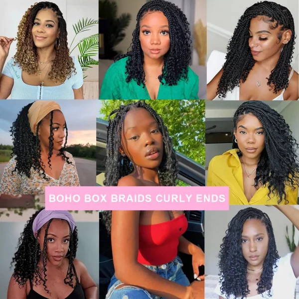 8 Packs Synthetic 12 Inch Goddess Box Braids Crochet Hair Boho Box Braids With Curl Ends Hair Extensions for Women Black - Image 17