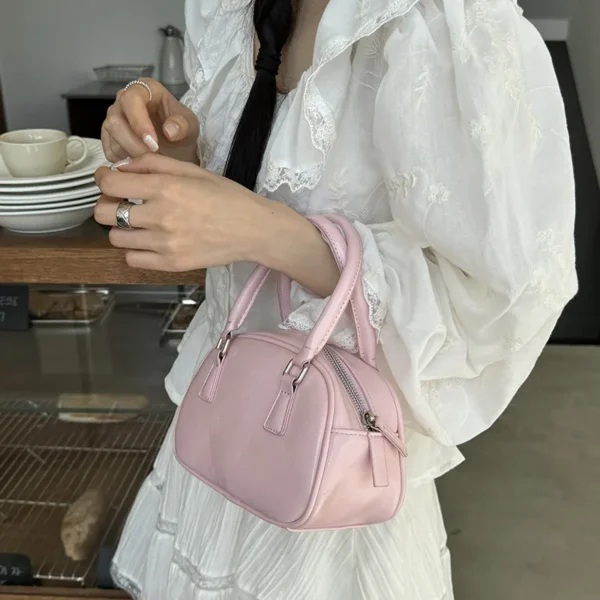 Silver Small Square Bag PU Handheld Crossbody Bag Bowling Bag Fashion Casual Women's Boston Commuter Bag - Image 13