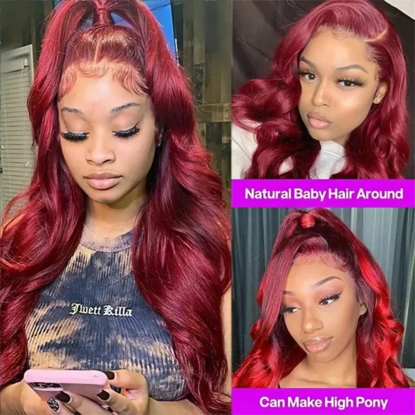 13x6 Hd Lace Front Human Hair Wig 99J Burgundy Preplucked Hd Transparent 13x4 Body Wave Human Hair Lace Frontal Wigs for Women - Image 9
