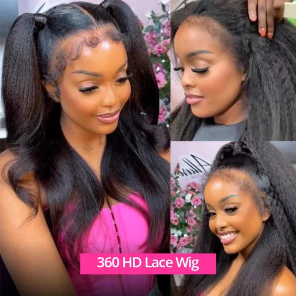 Kinky Straight 13x6 Hd Lace Frontal Wig 360 Hd Lace Black Wig Ponytail Yaki Straight 7x5 Wear And Go Glueless Human Hair - Image 11