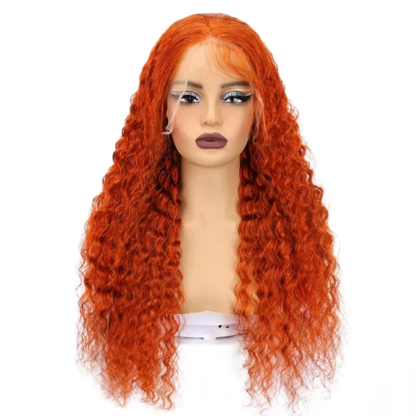 Swupod 13x4 13x6 220% Density Transparent HD Lace Front Wig for Women Deep Wave Remy Human Hair Ginger Orange 350# Loose Curly - Image 2