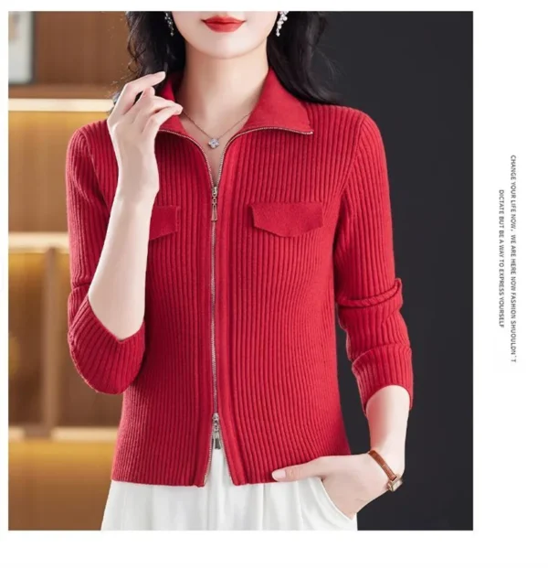 Fashion Zipper Short Knitted Cardigan Sweater 2025 Spring Autumn New Korean Versatile Coat Top Turn-Down Col Sweater Solid Color - Image 33