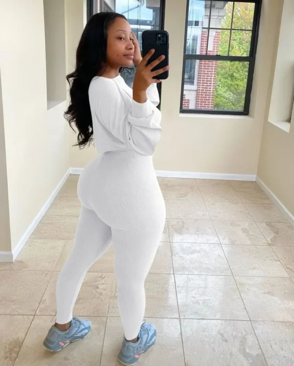 Fashion Summer Solid Lucky Label Letter Embroidery Two Piece Sets Women Sweatshirt+Leggings Casual Sporty Tracksuits Female - Image 39