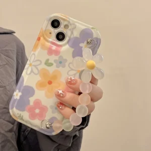 Colorful flowers Phone Case For iPhone 14 Plus 7 8 X XS XR 11 12 13 Pro Max Silicone Cases Cover With chain