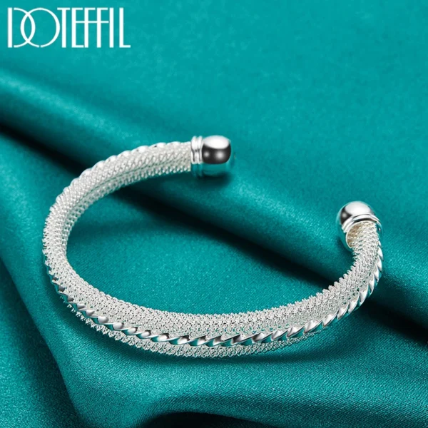 DOTEFFIL 925 Sterling Silver Woven Mesh Bangle Bracelet For Woman Man Wedding Engagement Fashion Charm Party Jewelry - Image 5