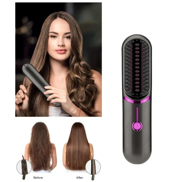 Cordless Hair Straightener Brush Portable Straightening Brush Travel Comb Straightener Women Lightweight Rechargeable - Image 3