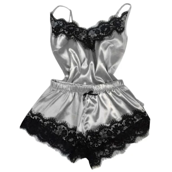 Fashion Nightwear Lace Trim Satin Cami Top Pajama Sets Sexy Hot Erotic Home Wear Women Pajamas Women Sleepwear Sleeveless Strap - Image 7