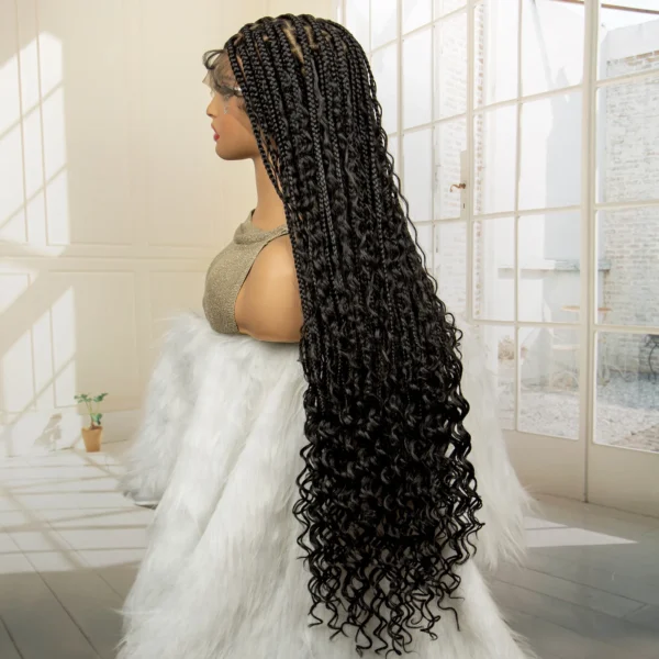 36 Inches Long Boho Braided Wigs with Baby Hair Synthetic Full Lace Knotless Box Braiding Wig with Curly Lace Frontal Wig - Image 16