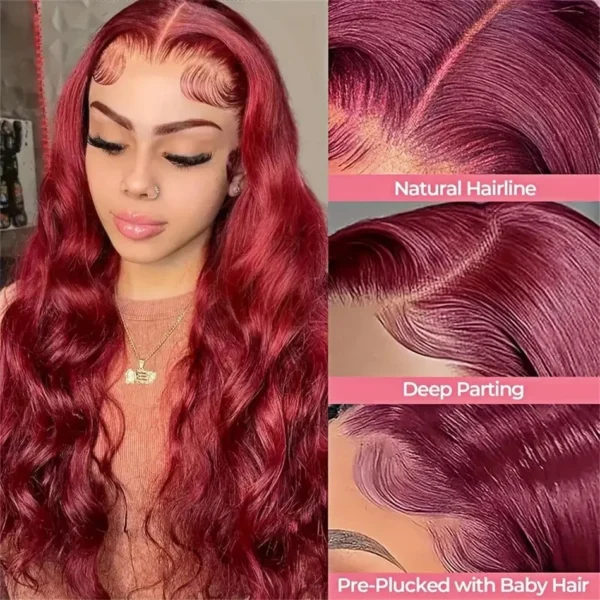 13x6 Hd Lace Front Human Hair Wig 99J Burgundy Preplucked Hd Transparent 13x4 Body Wave Human Hair Lace Frontal Wigs for Women - Image 11
