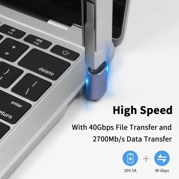 USB Type-C Adapter For Macbook, 90 Degree Quick Charge Converter Male To Female 100W 40gbps PD Data Transfer - Image 4