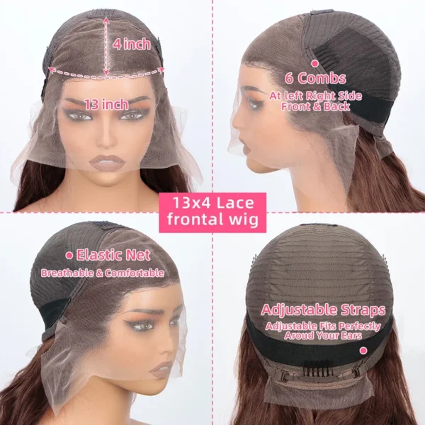 13x6 Chocolate Brown Body Wave Lace Front Wig 16-36 Inch Lace Frontal Wig 100% Human Hair Pre Plucked Colored Human Hair Wig - Image 6