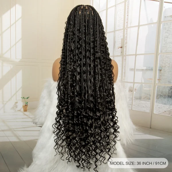 36 Inches Long Boho Braided Wigs with Baby Hair Synthetic Full Lace Knotless Box Braiding Wig with Curly Lace Frontal Wig - Image 17
