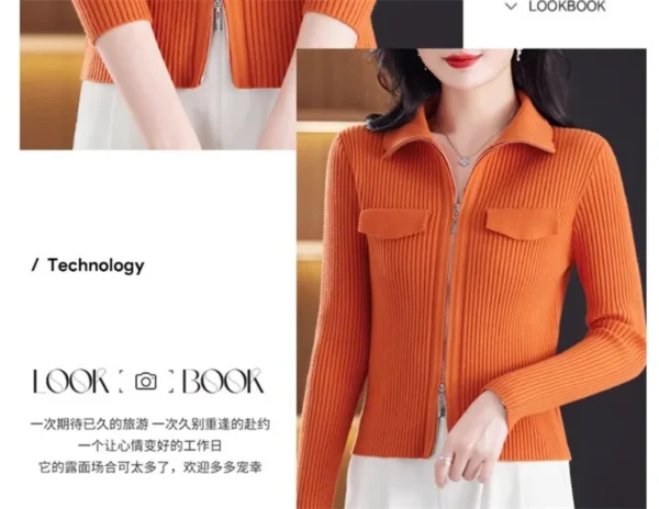 Fashion Zipper Short Knitted Cardigan Sweater 2025 Spring Autumn New Korean Versatile Coat Top Turn-Down Col Sweater Solid Color - Image 20