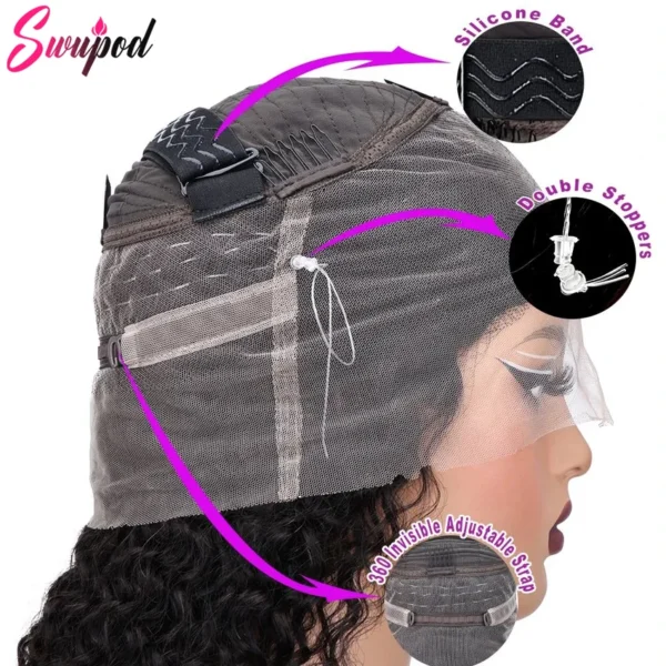 250 Density HD Invisi Strap 360 Full Lace Frontal Kinky Curly Wig 30 inch Black Human Hair Drawstring Snug Water Wig Glueless - Image 4