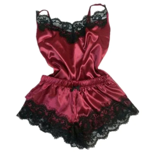 Fashion Nightwear Lace Trim Satin Cami Top Pajama Sets Sexy Hot Erotic Home Wear Women Pajamas Women Sleepwear Sleeveless Strap - Image 9