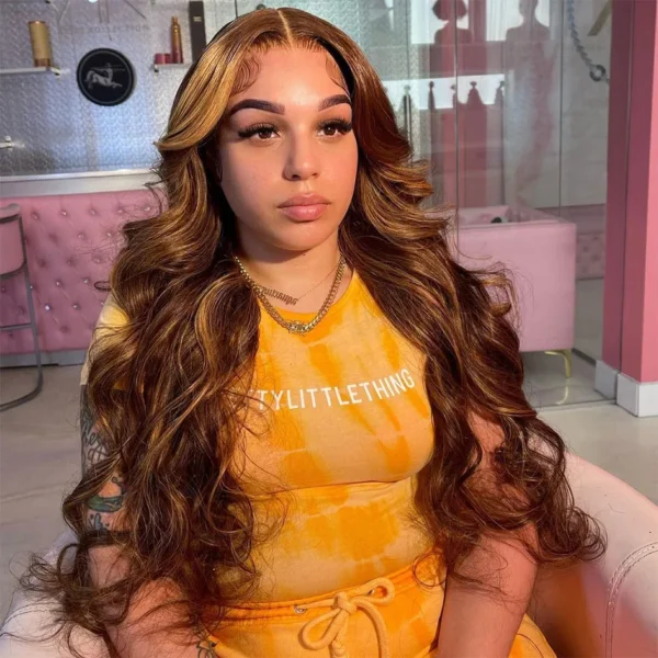 Highlight 13x6 Lace Frontal Wig Human Hair Body Wave 13x4 Hd Lace Front Wig For Women 4/27 Blonde Ombre Brown Colored Wig 36Inch - Image 9