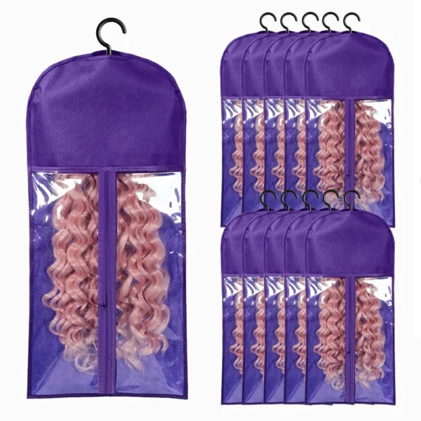 10pcs Long Hair Extensions Storage Bag Non-Woven Dust Proof Wigs Carrier Bags With Plastic Hanger For Home Organizer - Image 6