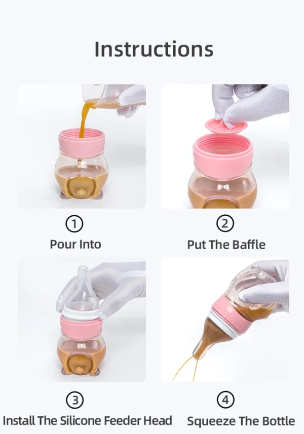 1 Pc Baby Medicine Feeder Bottle 70ml Bear Design Prevent Choking With 2 Pcs  Silicone Replacement Pacifier And Food Spoon Head - Image 15