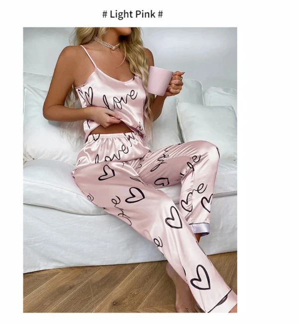 Women Satin Silk Pajamas Sets Letter Print Cami Vest Shirt With Trouser Sleepwear Ladie Sexy Pajama Lingerie Pyjamas Nightwear - Image 18