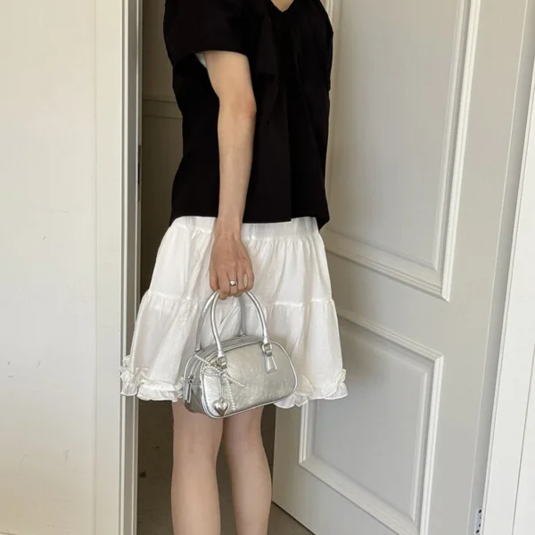 Silver Small Square Bag PU Handheld Crossbody Bag Bowling Bag Fashion Casual Women's Boston Commuter Bag - Image 11