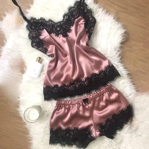 Fashion Nightwear Lace Trim Satin Cami Top Pajama Sets Sexy Hot Erotic Home Wear Women Pajamas Women Sleepwear Sleeveless Strap - Image 11
