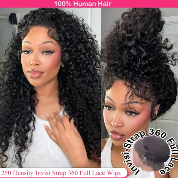 Invisi Strap HD 360 Full Lace Wig Human Hair 250 Density Precut 360 Lace Front Wig Deep Curly Glueless Wig Human Hair Wig - Image 8