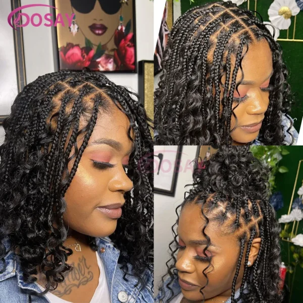 Synthetic Curly Wigs Short 360 Full Lace Boho Braids Wig 12 Inch Knotless Braided Wigs Goddess Box Braid Wig Pre-Pluck Baby Hair - Image 12