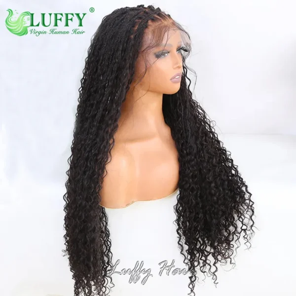 Human Hair Braided HD Full Lace Wigs Knotless Box Boho Braids Full Lace Braided Wig Pre Plucked with Baby Hair Curly End 300% - Image 11