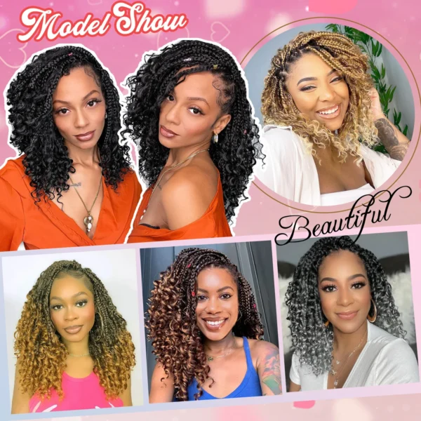 8 Packs Synthetic 12 Inch Goddess Box Braids Crochet Hair Boho Box Braids With Curl Ends Hair Extensions for Women Black - Image 6