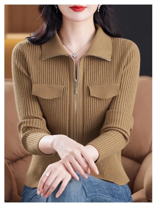 Fashion Zipper Short Knitted Cardigan Sweater 2025 Spring Autumn New Korean Versatile Coat Top Turn-Down Col Sweater Solid Color - Image 26