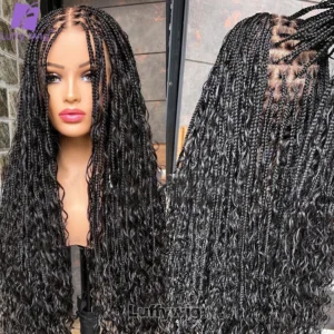 Boho Knotless Braids Hd Full Lace Wig Human Hair Braided Wigs for Black Women Braided Ponytail Wig Natural with Baby Hair LUFFY