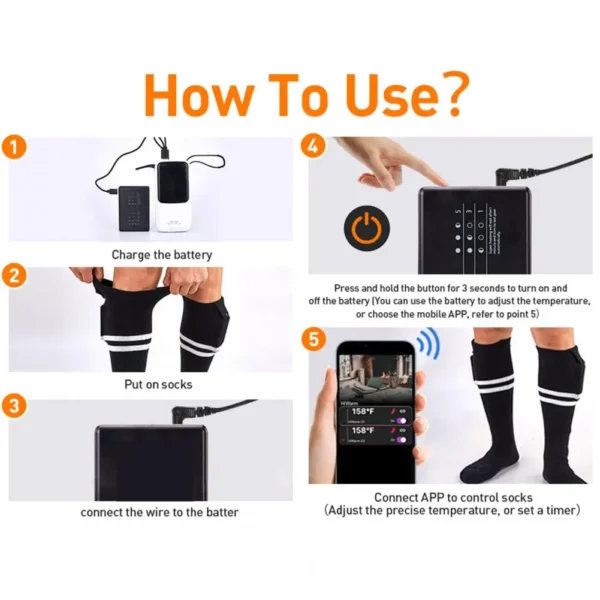 Heated Socks Thermal Winter Warm Skiing Heating Arthritis Electric Socks App Control Rechargeable Outdoor Sport Foot Warmer - Image 23