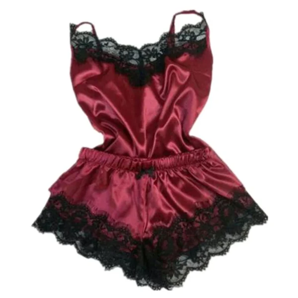 Fashion Nightwear Lace Trim Satin Cami Top Pajama Sets Sexy Hot Erotic Home Wear Women Pajamas Women Sleepwear Sleeveless Strap - Image 12