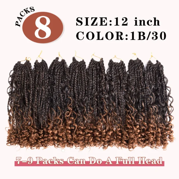 8 Packs Synthetic 12 Inch Goddess Box Braids Crochet Hair Boho Box Braids With Curl Ends Hair Extensions for Women Black - Image 13