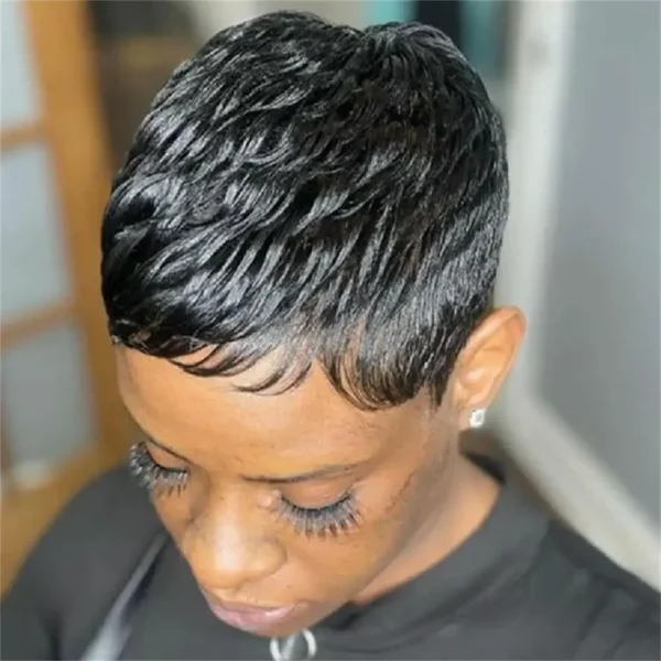 layered 4inch short straight 150% density human hair remy wig machine made pixie cut natural black 99j  brown color for women ﻿ - Image 4