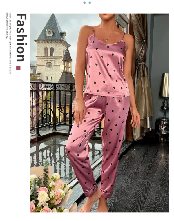 Women Satin Silk Pajamas Sets Letter Print Cami Vest Shirt With Trouser Sleepwear Ladie Sexy Pajama Lingerie Pyjamas Nightwear - Image 15