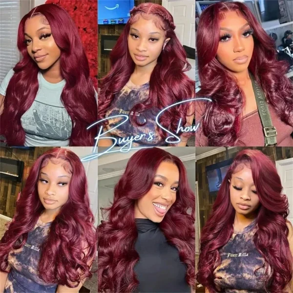 13x6 Hd Lace Front Human Hair Wig 99J Burgundy Preplucked Hd Transparent 13x4 Body Wave Human Hair Lace Frontal Wigs for Women - Image 12