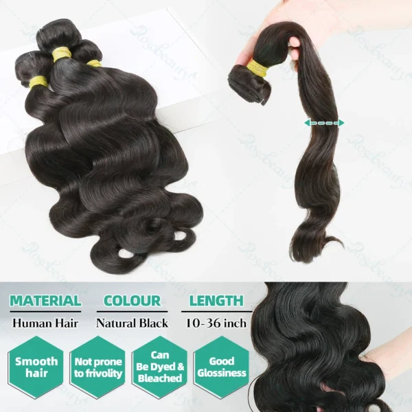 Body Wave Bundles 100% Human Hair Extensions Brazilian Remy 30 Inch Water Wavy Raw Hair Bundles Virgin Double Weft Hair Weaving - Image 5