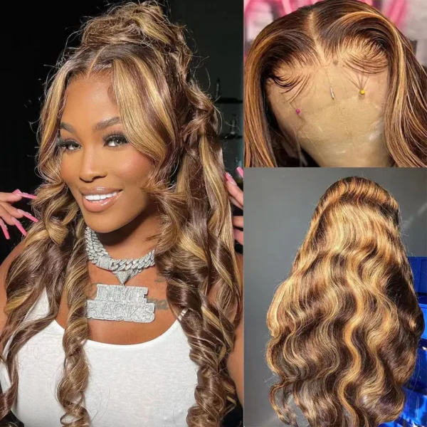 30 Inch Colored Highlight Human Hair Wigs Brazilian Body Wave Lace Front Wigs For Women 13x4 13x6 Hd Transparent Loose Wave Wig - Image 2